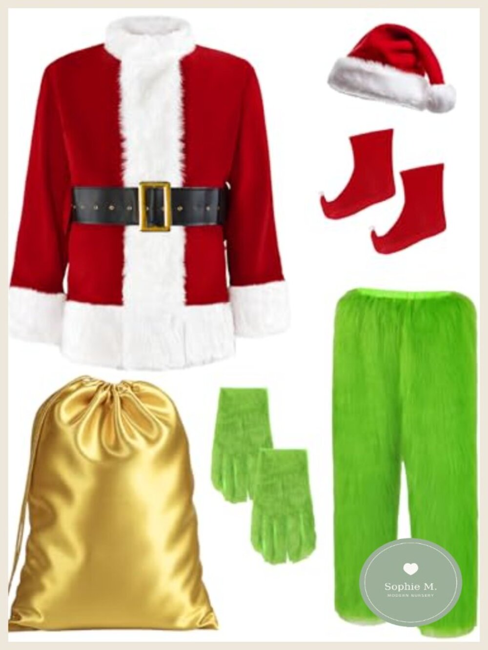 Deluxe 8 PCS Santa Costume Set Furry Adult Christmas Outfit XL
